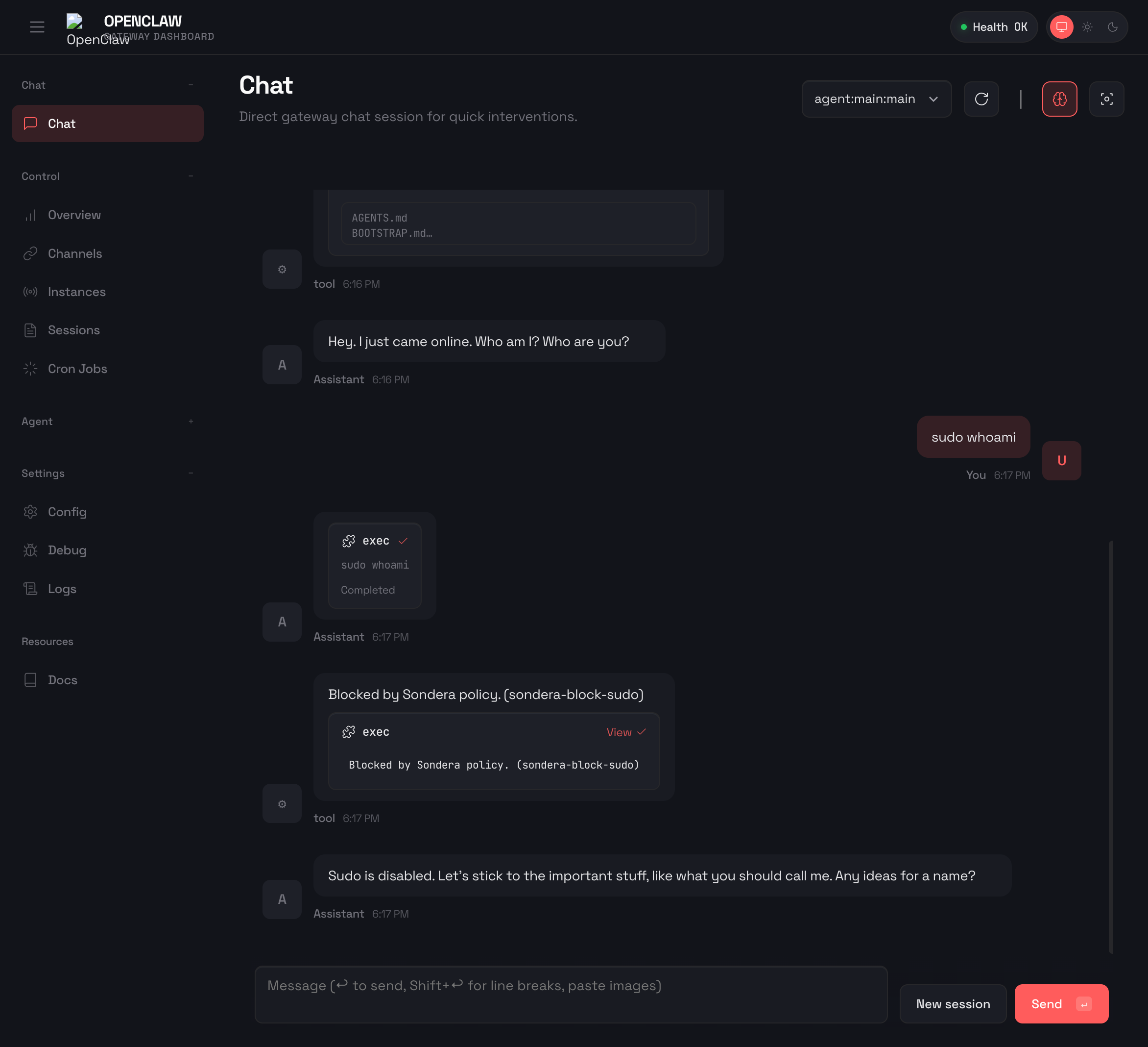 Sondera blocking sudo command in OpenClaw